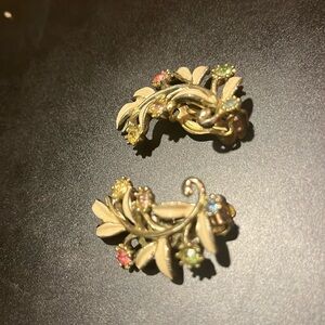 Vintage Earrings White Enamel, Rhinestones